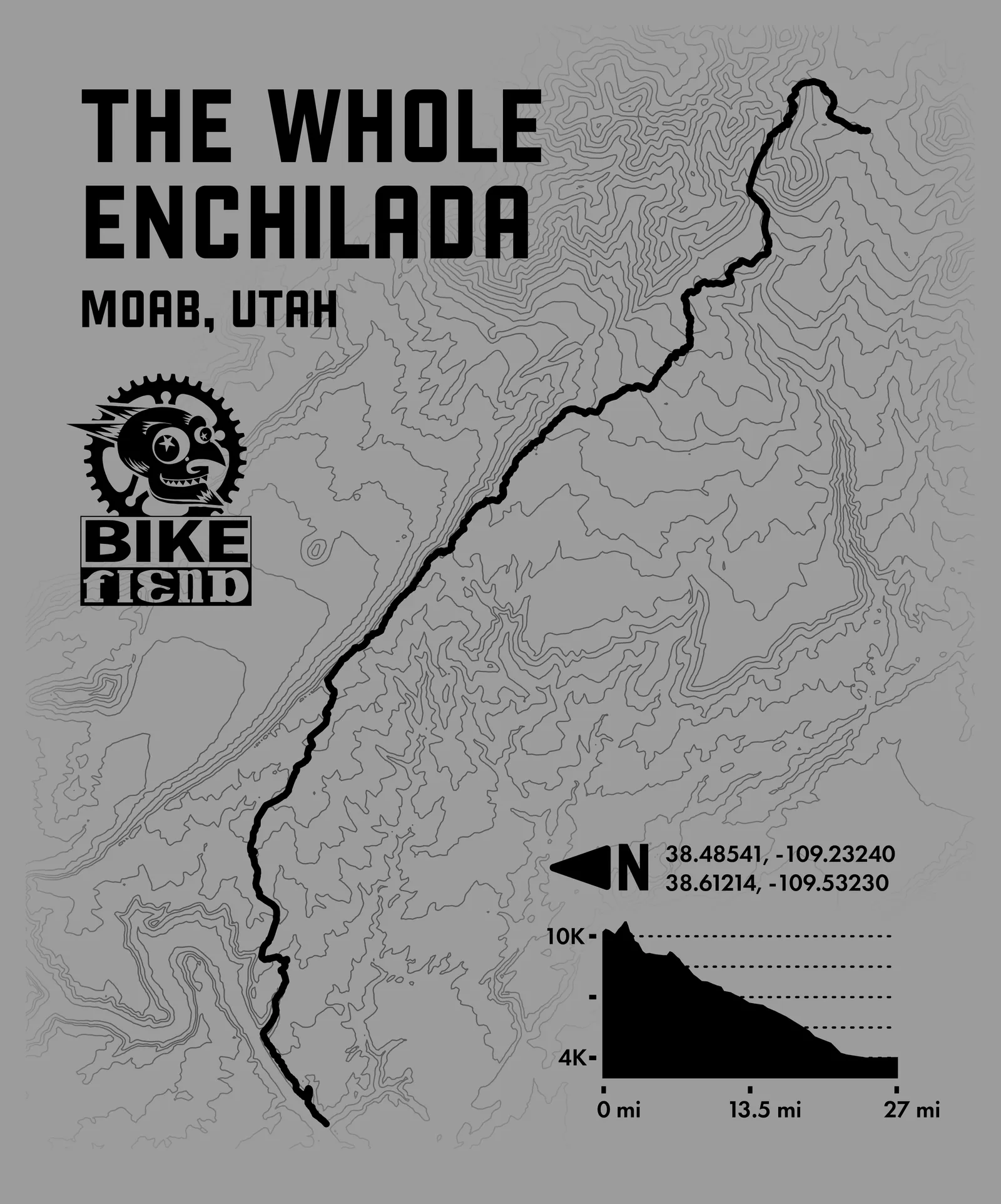 Whole Enchilada trail map design illustration