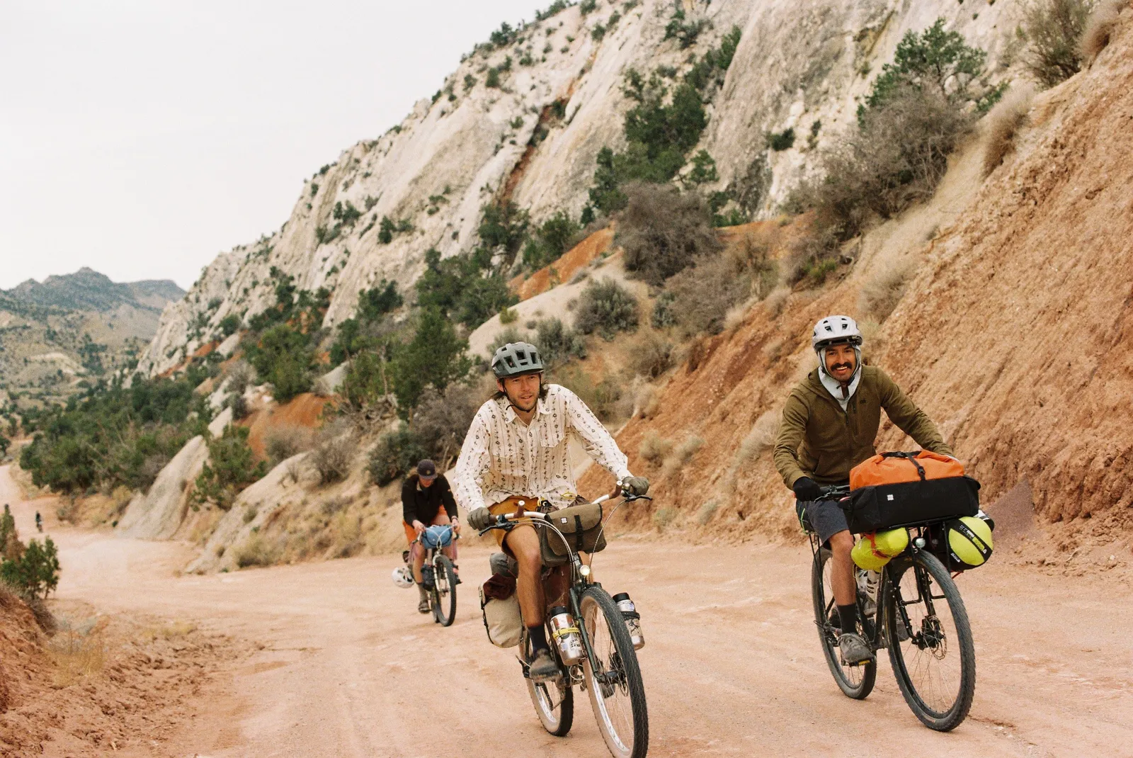 Biking up a sandy wash